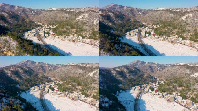 乡村雪景航拍  实拍视频 山脉  田园