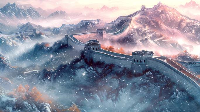 中国长城 千里冰封 万里雪飘  长城雪飘