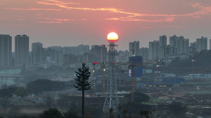 航拍江西赣州八镜台日落