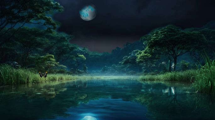 自然风景河流水面倒影云层天气圆月