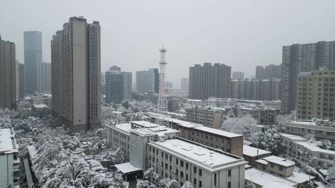 4K航拍长沙雪景长沙城市雨雪天合集15