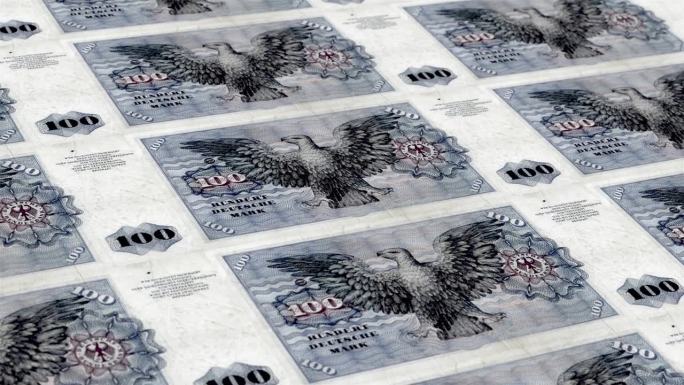 德国100德国马克纸币印钞厂，印刷100德国马克，印刷机印刷出德国马克，由货币印刷机印刷100德国马