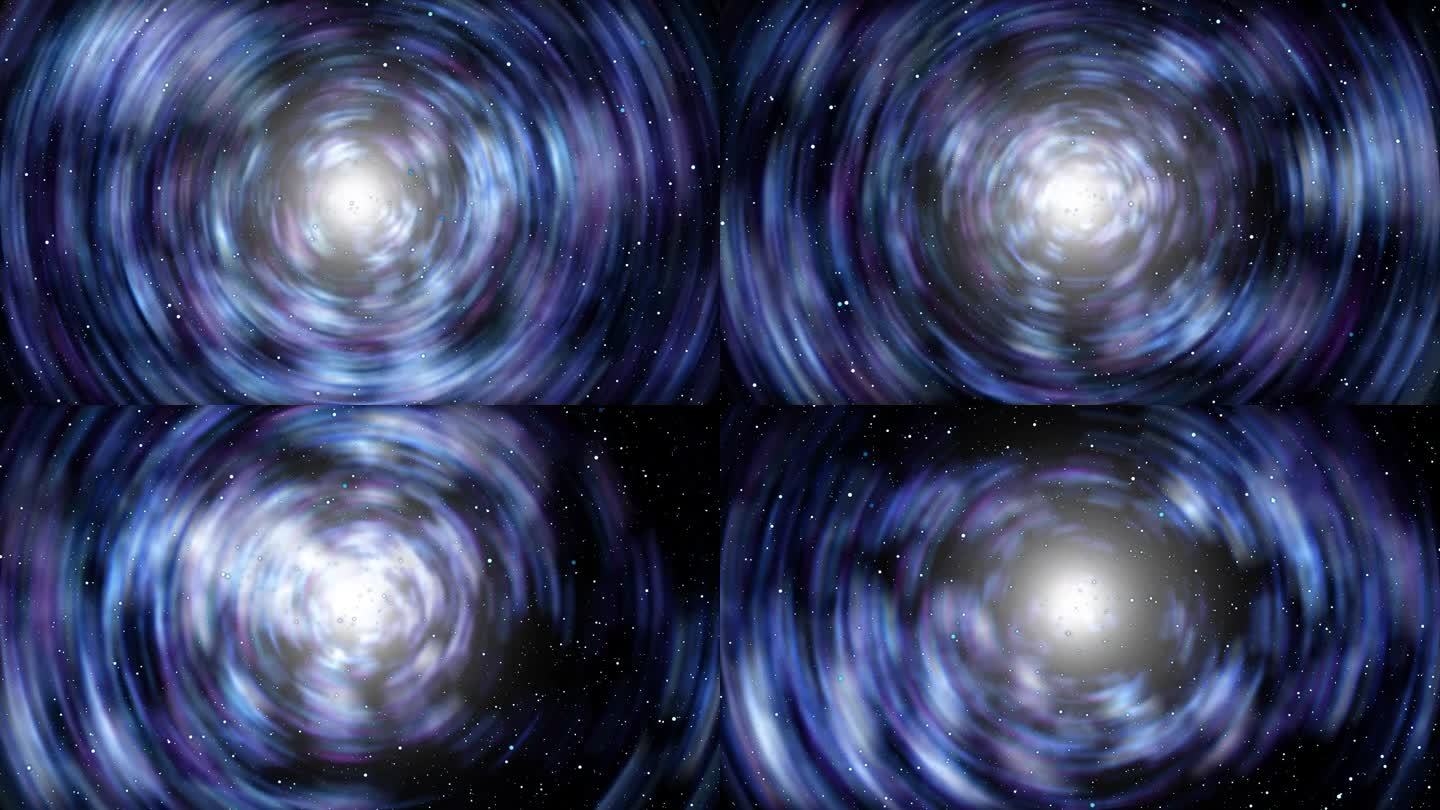 超空间和星系在深洞宇宙中穿越恒星。加速和减速超空间跳跃与蓝色漩涡星系。