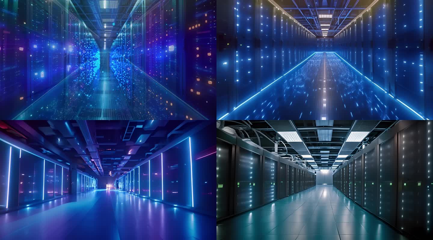 科技感数据库机房网络服务器中心3D隧道