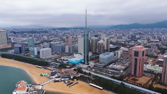 日本 福冈 福冈塔  航拍 4K60P