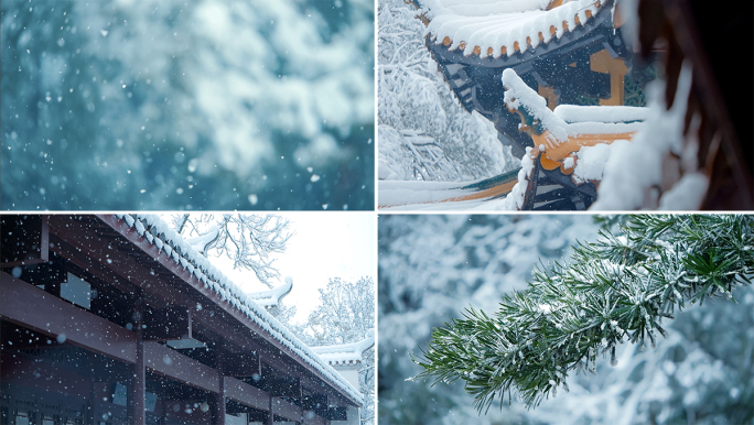 下雪天古建筑雪景中国风冬天古风美景