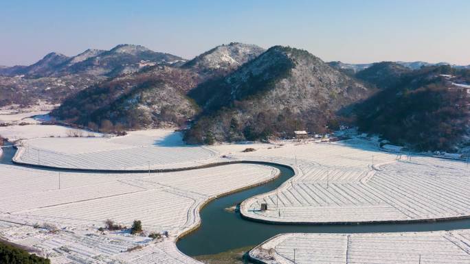 台州玉环雪景  航拍视频 山脉 田园