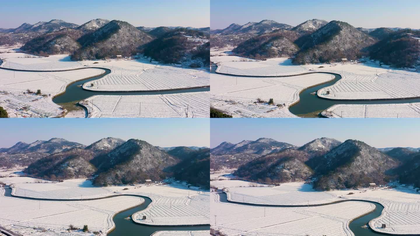 台州玉环雪景  航拍视频 山脉 田园