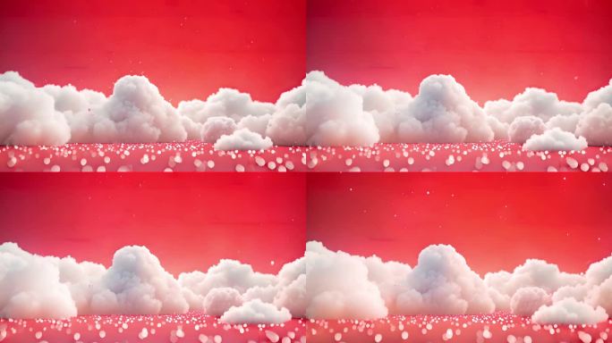 红色背景和白云云朵舞台场景