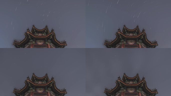 北京颐和园西堤古建筑星轨延时摄影残影