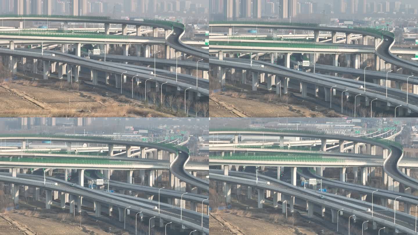 济宁城市高架桥立交桥道路航拍实拍4K