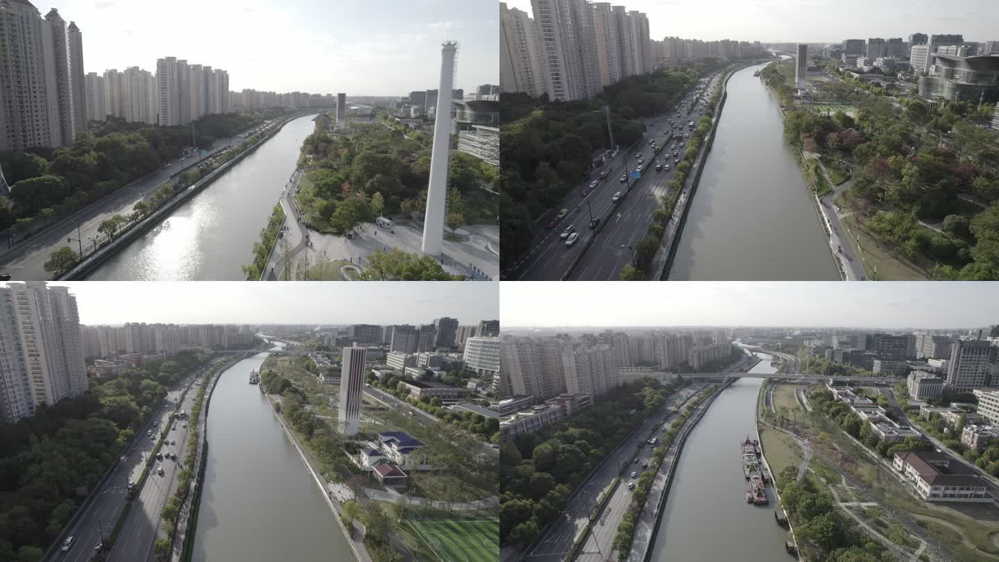 上海长宁区航拍4K素材 苏州河