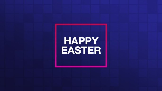 五颜六色的复活节快乐信息在充满活力的蓝色和紫色方块