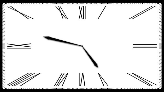 复古复古矩形模拟时钟与动画罗马数字动画背景。