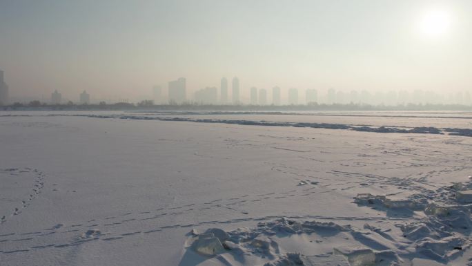 哈尔滨沙滩部落冰块航拍
