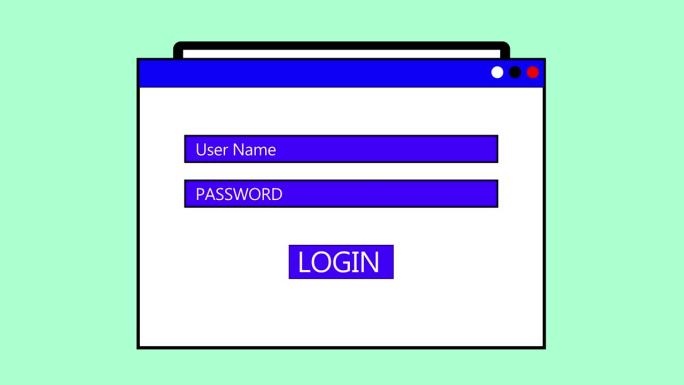 描绘用户名和密码字段的Web浏览器窗口，在淡绿色背景上有一个登录按钮动画。