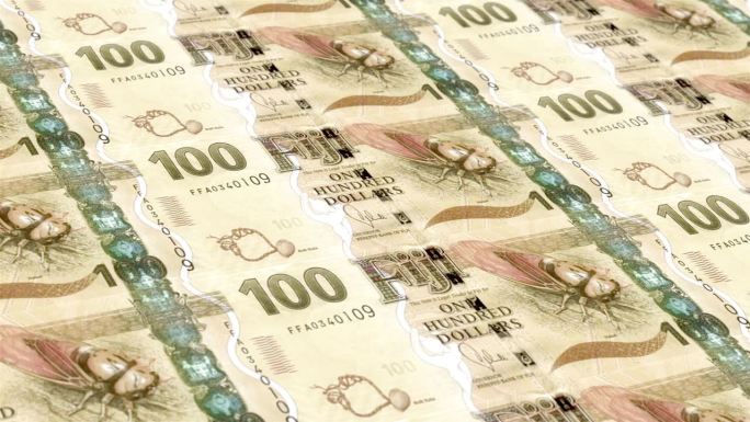 斐济斐济元100钞票印钞厂，印刷100斐济元，印刷机印刷出斐济元，由货币印刷机印刷100斐济元钞票观