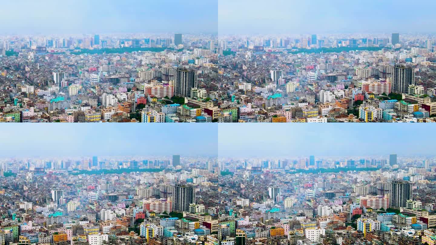 被污染的第三世界国家城市孟加拉国达卡白天的鸟瞰图