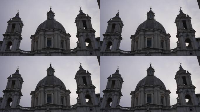 阿贡圣阿格内教堂的特写低角度穹顶，也被称为纳沃纳广场的圣阿格内教堂，是意大利罗马17世纪的巴洛克式教