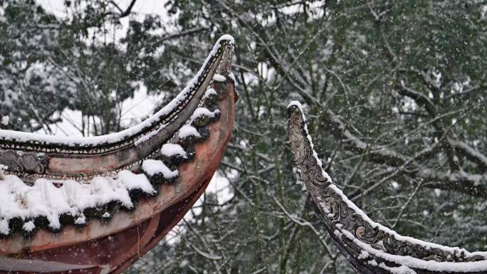 唯美雪景雪花飞舞白雪飘飘古建楼阁飘雪