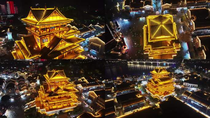 4K广西柳州窑埠古镇夜景航拍