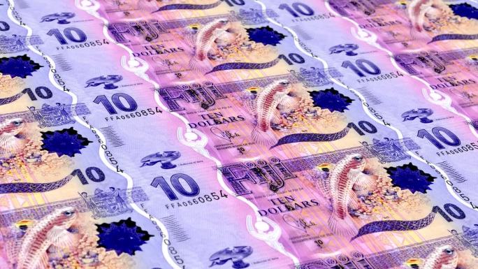 斐济10元钞票印钞厂，印刷10元钞票，印刷机印刷出斐济元，由货币印刷机印刷10元钞票观察和储备面-无