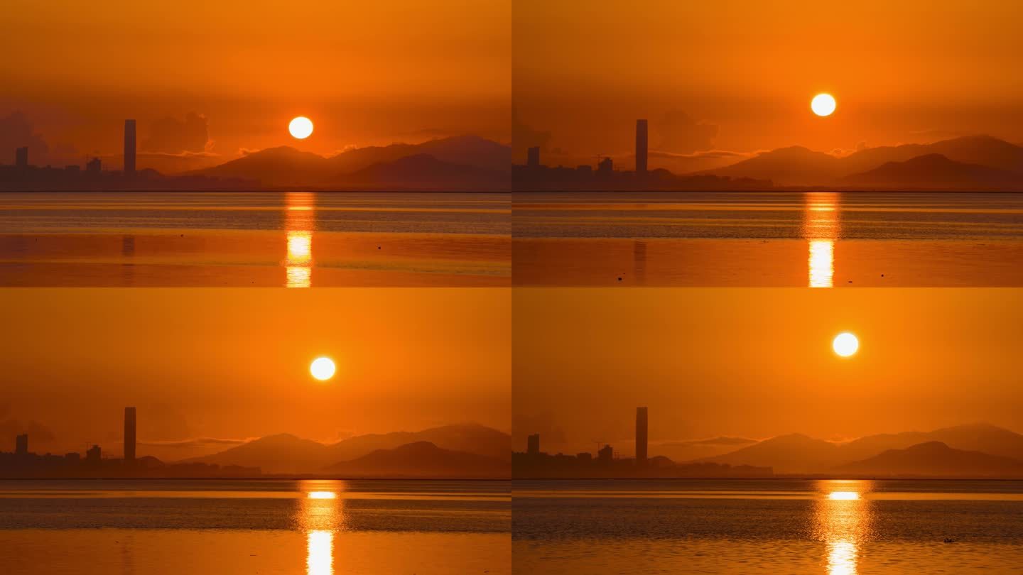 深圳湾海边的日出延时摄影4K