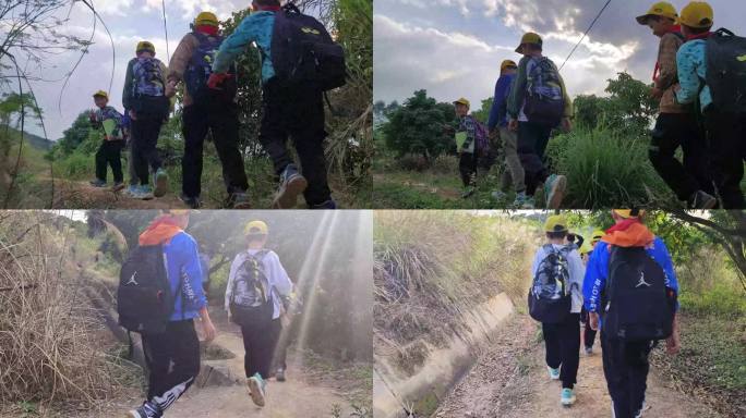 学生下课回家行走背影走山路野外光影脚步