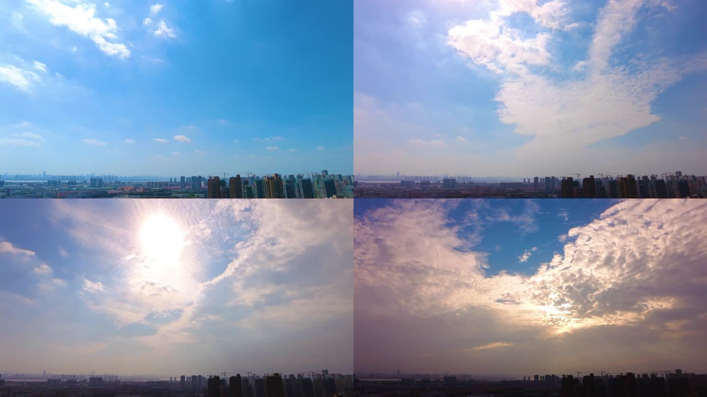 城市蓝天白云风景日转夜延时摄影