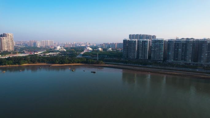 汕头海湾大桥城市日出朝霞冬季风光航拍