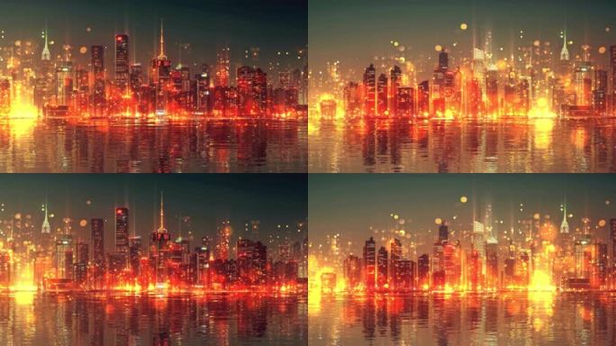 6K 温馨城市夜景灯火粒子背景循环