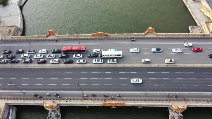 航拍视角 天津  跨海河 交通大桥