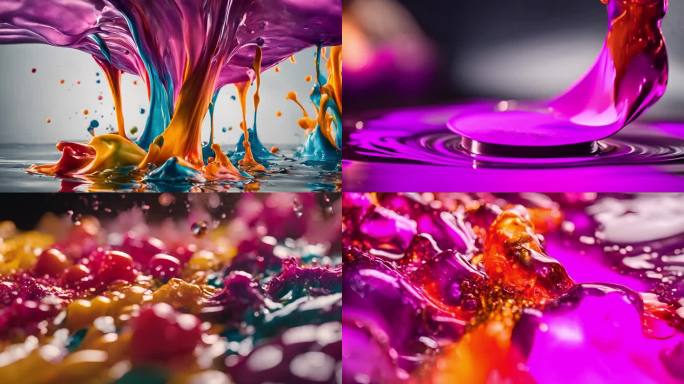 油漆色彩五彩缤纷流动液体美丽的色彩碰撞