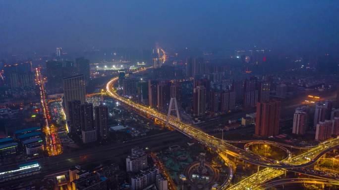 武汉后湖城市夜景亮灯