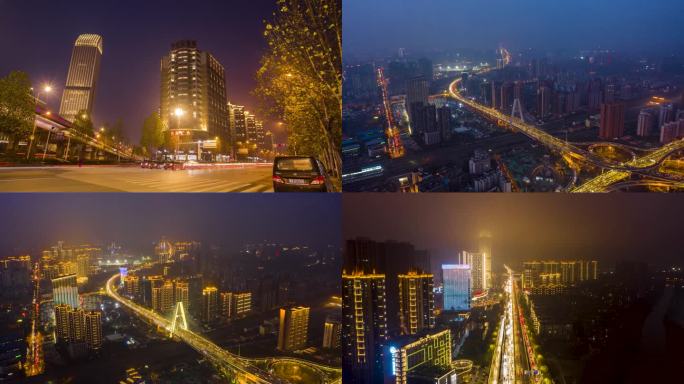 武汉后湖城市夜景亮灯