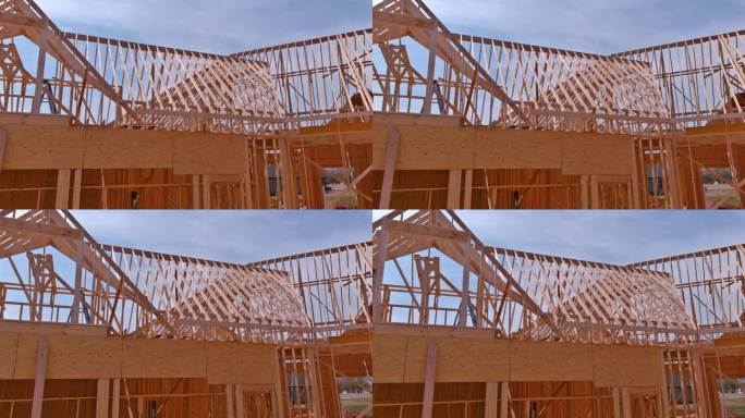 在建造新房的过程中，由桁架梁建造了木梁框架