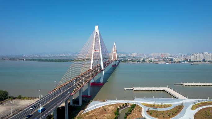 汕头礐石大桥城市建筑风光海景航拍
