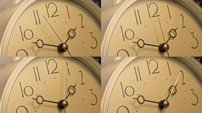 金色复古时钟时针分钟秒钟指针转动特写