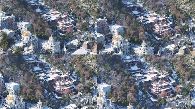 台州温岭大溪羊岗山镇东宫雪景航拍