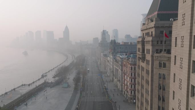 上海外滩清晨 万国建筑群航拍