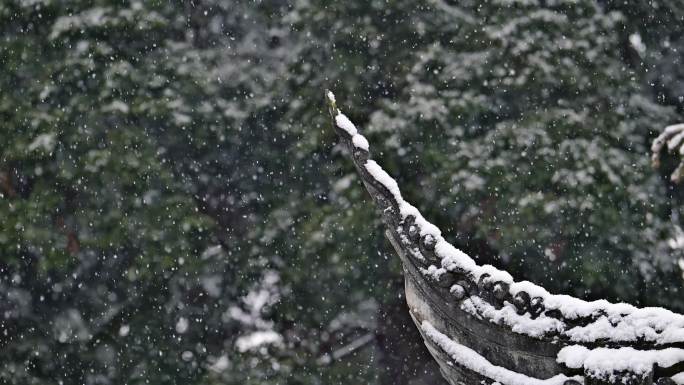 唯美雪景雪花飞舞白雪飘飘古建楼阁飘雪