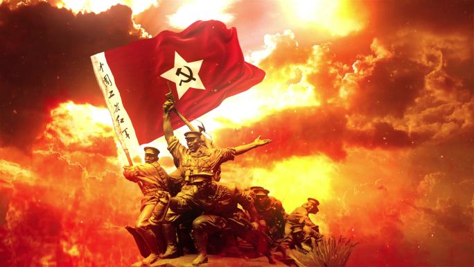 4k中国工农红军军旗雕塑