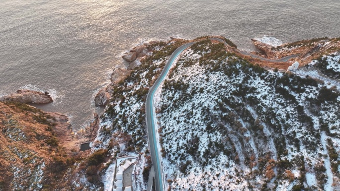 台州温岭石塘雪景航拍