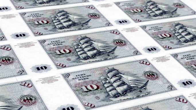 德国10号德国马克纸币印钞厂，印10号德国马克，印刷机印出德国马克，由货币印刷机印钞10号德国马克纸