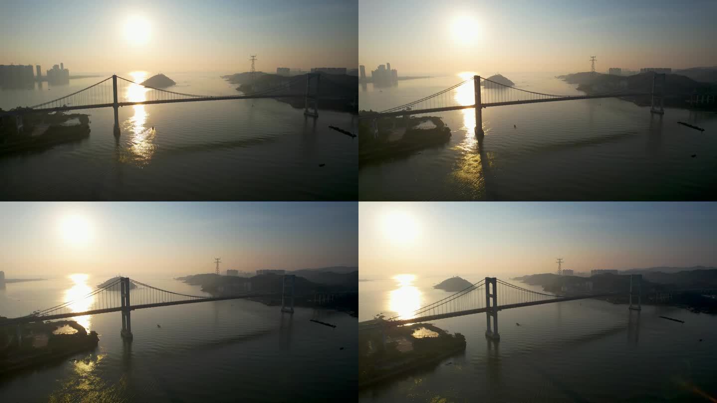 汕头海湾大桥城市日出朝霞冬季风光航拍