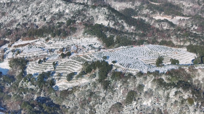 台州温岭大溪山脉雪景航拍