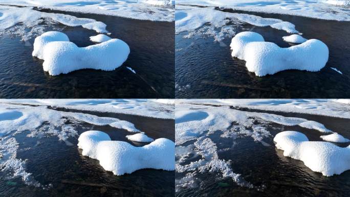 航拍大兴安岭不冻河根河雪景