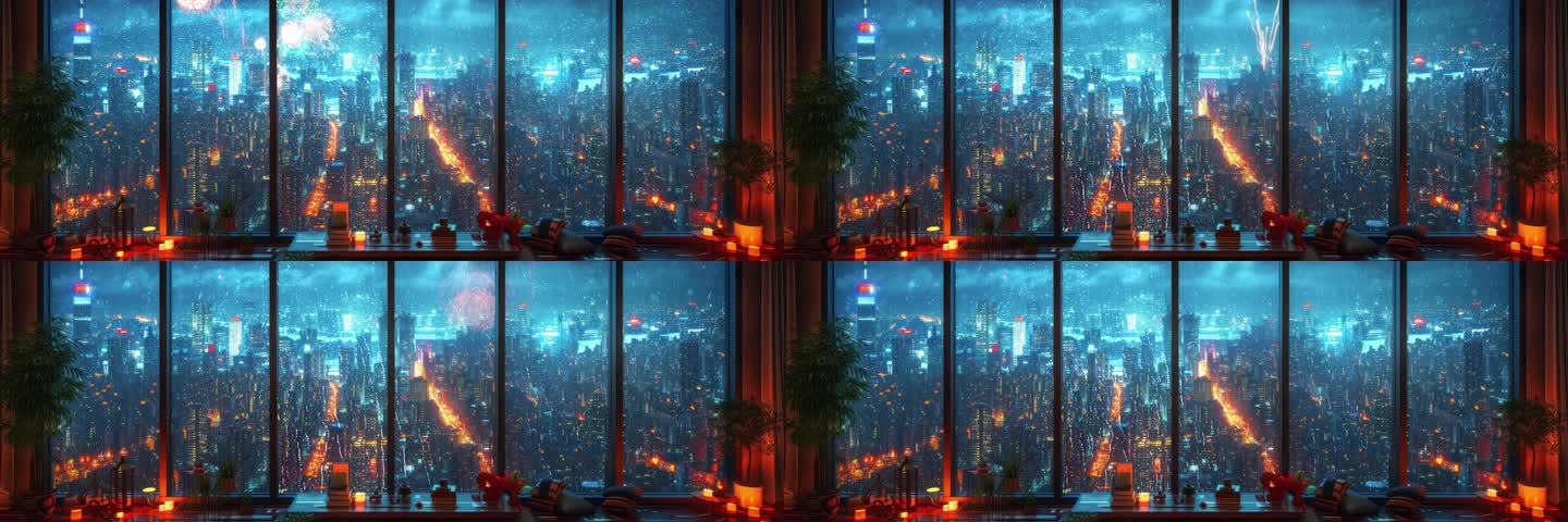 室内视角-城市灯火 城市夜景