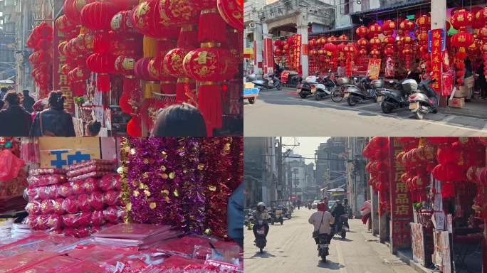4k60P 春节新年 街头人群 传统挂饰
