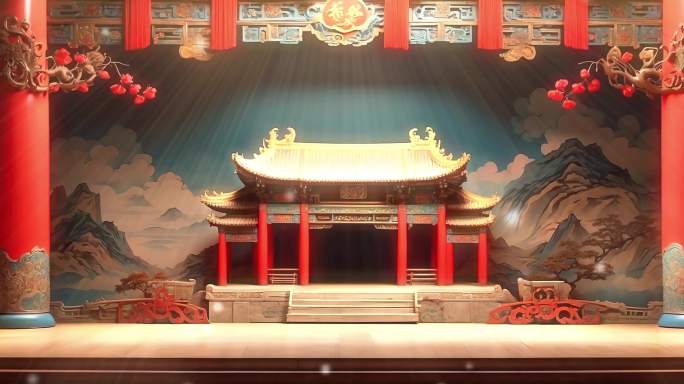 8K宽屏大屏国风戏曲戏剧古风传统舞台背景